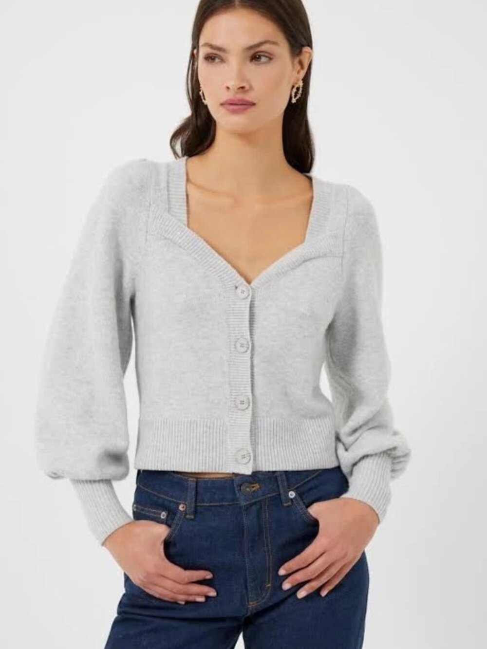 FRENCH CONNECTION Balloon Sleeve Sweetheart Cardigan